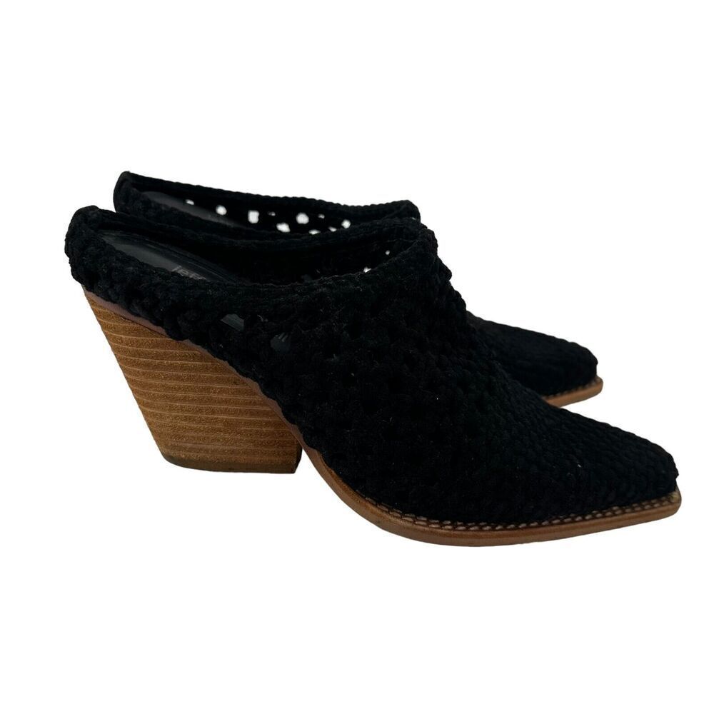 Jeffrey Campbell Mules Pointed Toe Crochet Stacked Heel Leone Size 7.5 Bohemian